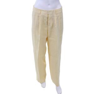 Ports 1961 Womens Linen Silk Lined Pleated Wide Leg Trousers Yellow Size 4